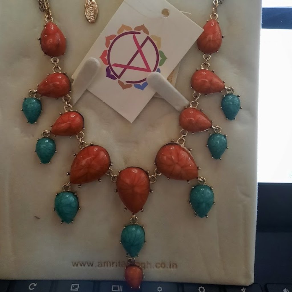 Amrita Singh Coral Turquoise Statement Necklace Nib 35$